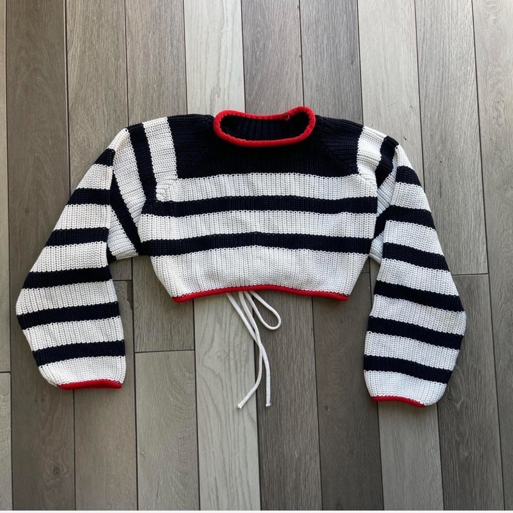 Zara Black and White Sweater with Red Trim